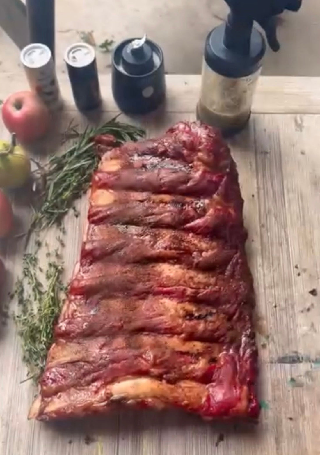 Beef Ribs with Rosemary, Thyme, Apples, and Apple Cider Vinegar